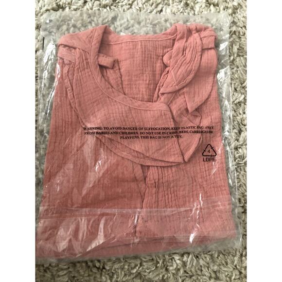 Marine Layer Jude Tank Top Flutter Sleeve Crinkled Cotton Rosette Pink NWT M - Picture 5 of 8